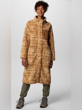 New Columbia Women's Winter Warmth™ Full Length Tan Plaid Long Fleece Coat